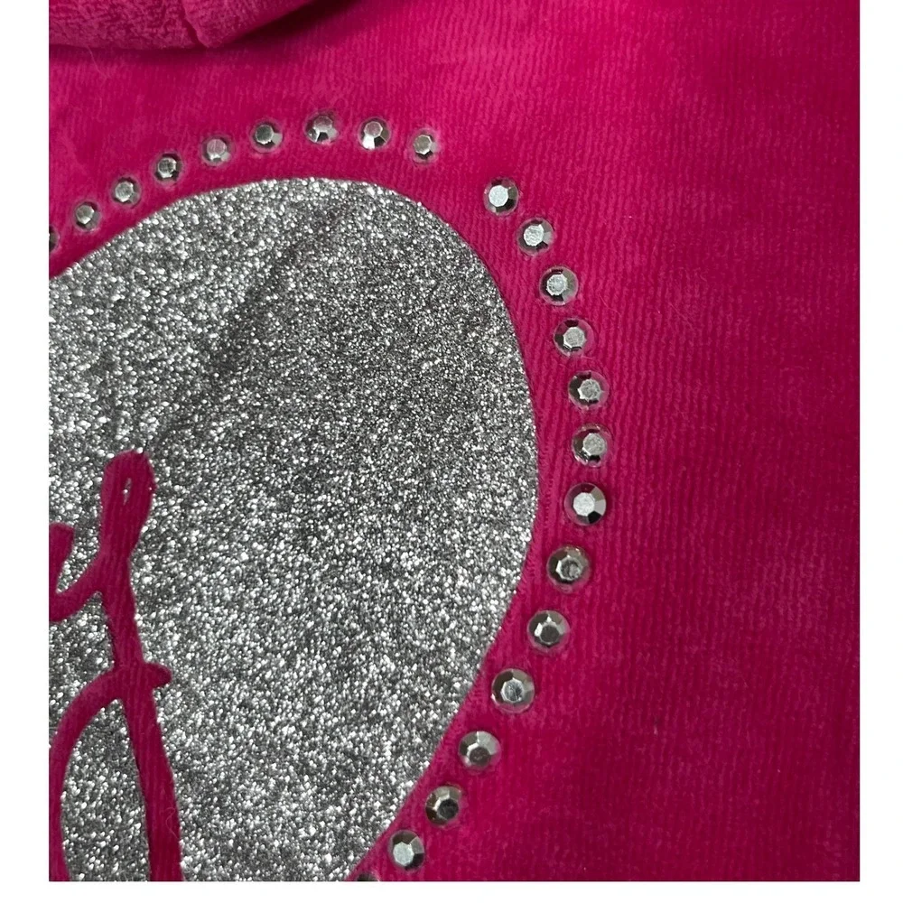 Juicy Couture Velour Zip Up Jacket Girls Size 5 Pink Crown Logo Heart Rhinestone